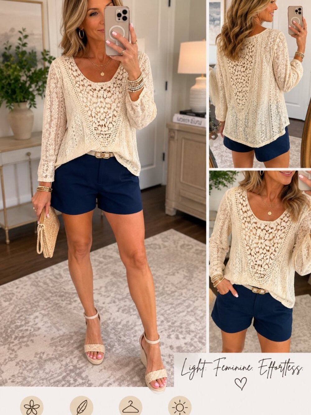 Cream Lace Crochet Long Sleeve Boho Top | Sz. S